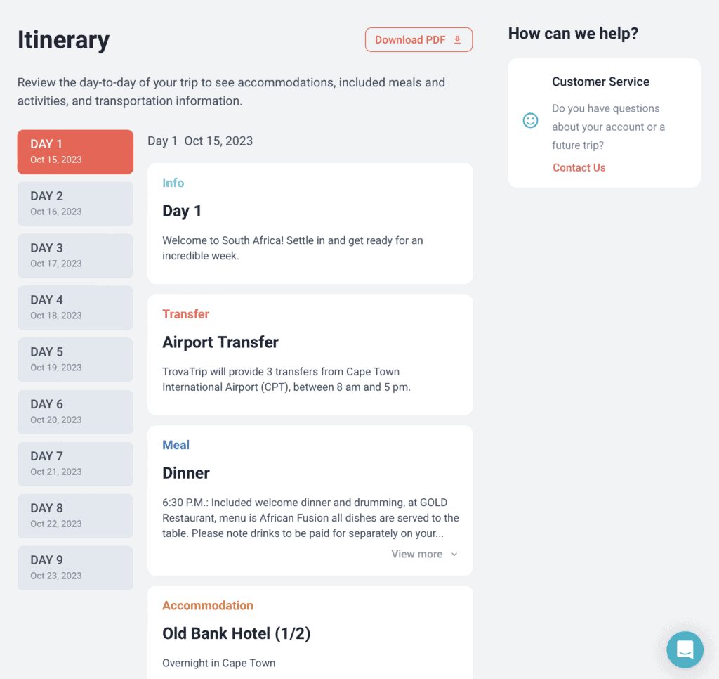 trovatrip itinerary