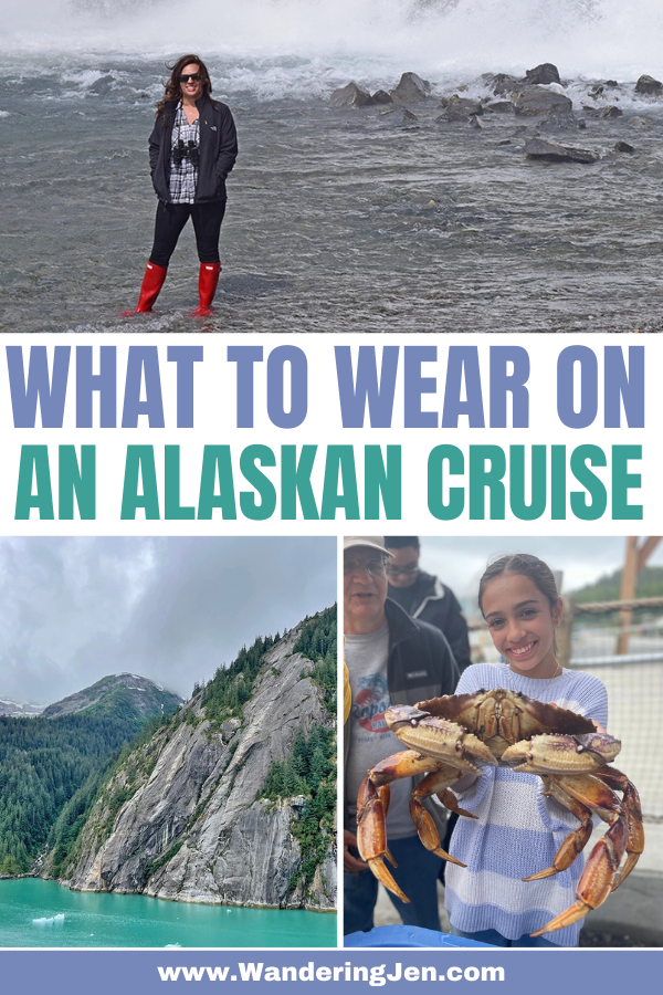 Are You Packing for an Alaskan cruise? Knowing what to wear for sea days, evenings and formal nights can be a challenge. Here are some Alaskan cruise outfits, as well as clothing suggestions from outerwear to shoes and outerwear.  This cruise packing guide and clothing items are must-haves to bring on your Alaskan cruise. #alaskancruise #packingguide #whattowear #essentials